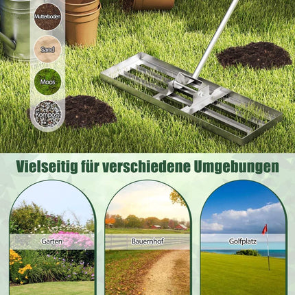 Lawn Leveling Rake, Metal, Ergonomic Handle, 75x25 cm