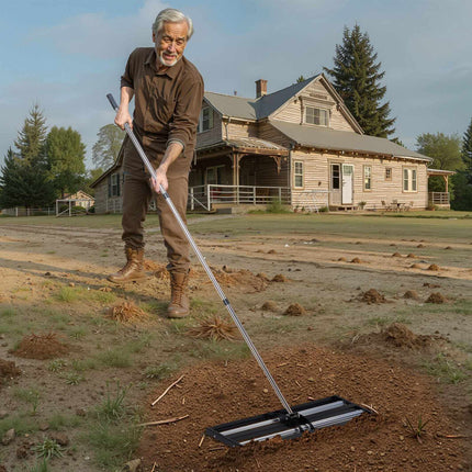 Lawn Leveling Rake With Roller, 30 x 10 in, Stainless