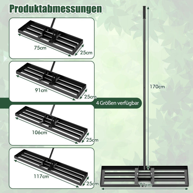 Lawn Leveling Rake with Ergonomic Handle, Metal, 91x25 cm