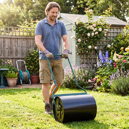 Lawn Roller, 16 Gallon Water/Sand Fill, Metal, Black