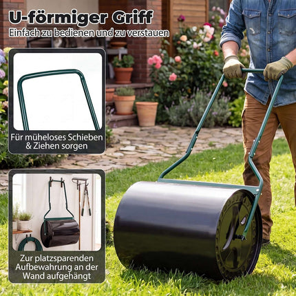 Lawn Roller, 16 Gallon Water/Sand Fill, Metal, Black