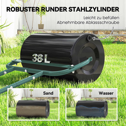 Lawn Roller, Steel, 38L Capacity, Dark Green, Easy Grip