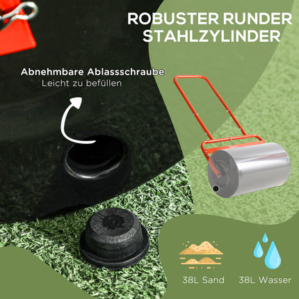 Grass roller 50cm, Steel, Fill with water or sand, Red