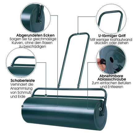 Lawn roller 90cm hand roller 63L garden roller with heavy duty drum lawn roller green