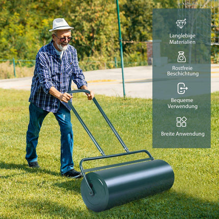 Lawn roller 90cm hand roller 63L garden roller with heavy duty drum lawn roller green