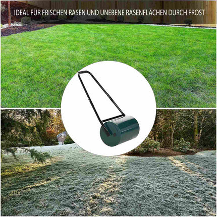 Lawn roller with U-handle, 31 cm diameter, metal, green