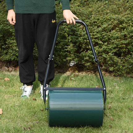 Lawn roller with U-handle, 31 cm diameter, metal, green