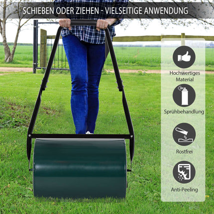 Lawn roller with U-handle, 31 cm diameter, metal, green