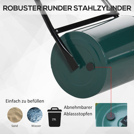 Lawn roller with U-handle, 31 cm diameter, metal, green