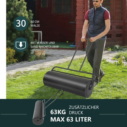 Lawn roller steel lawn roller with heavy-duty drum 114 x 90 x 30 cm black