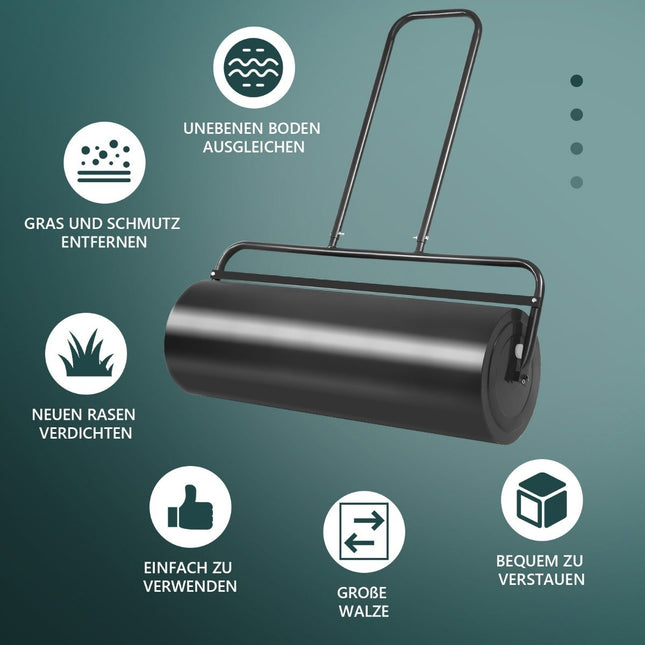 Lawn roller steel lawn roller with heavy-duty drum 114 x 90 x 30 cm black