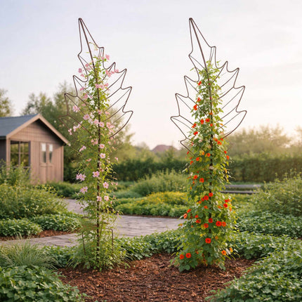 Leaf-Shaped Metal Trellis Set for Climbing Plants