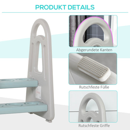 Step stool for children with safety features - blue/grey, 2 steps