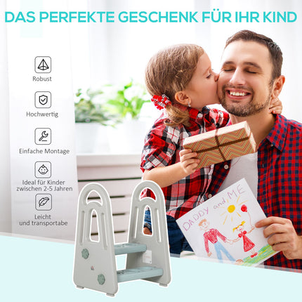 Step stool for children with safety features - blue/grey, 2 steps