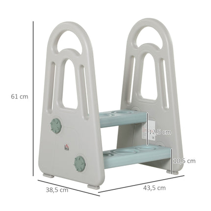 Step stool for children with safety features - blue/grey, 2 steps