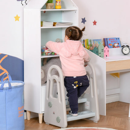 Step stool for children with safety features - blue/grey, 2 steps