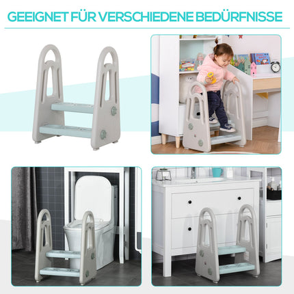 Step stool for children with safety features - blue/grey, 2 steps