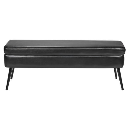 Leather Storage Ottoman Bench, PU Leather, Metal Legs, Black