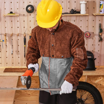 Leather Welding Cape Sleeve, Flame-Resistant Cowhide, L