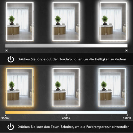 LED Bathroom mirror, 80x60cm, fog-free, Touch Switch