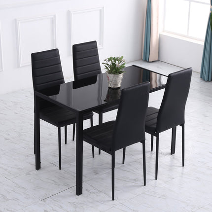 LED kitchen dining table for 4, tempered glass, black