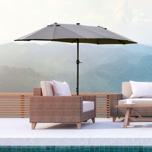 Large LED Garden Umbrella, Oval 440x260cm, Dark Grey