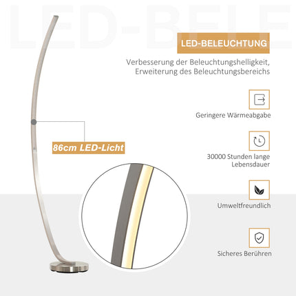 Curved LED floor lamp - warm white, aluminium, 149 cm