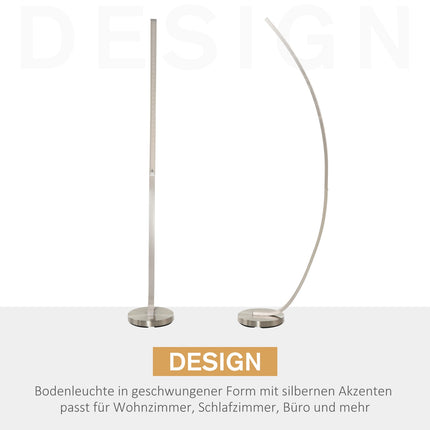 Curved LED floor lamp - warm white, aluminium, 149 cm