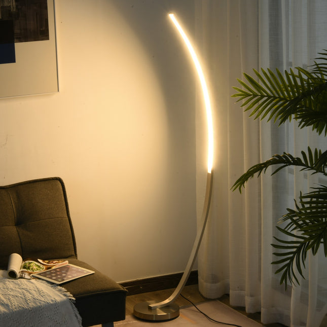 Curved LED floor lamp - warm white, aluminium, 149 cm