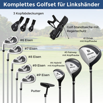 Left-Handed Men's Complete Golf Club Set with Stand Bag