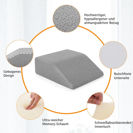 Leg Pillow with Memory Foam, Ergonomic, 60x54.5x20 cm, Gray