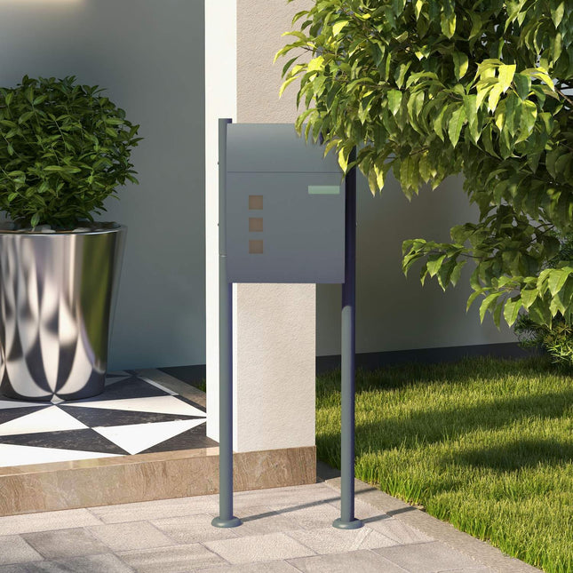 Letterbox with rack, magazine compartment & window, steel