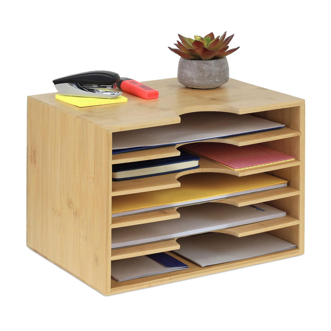 Letter tray in bamboo with 5 compartments