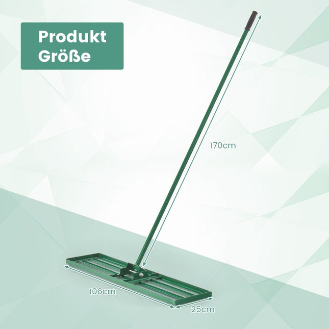 Leveling rake with ergonomic handle, robust lawn tool, leveling rake, surface leveler, 106 x 25 cm, green