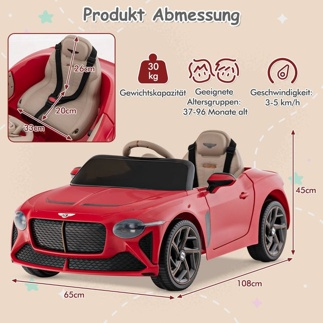 Licensed Bentley Bacalar children's vehicle with remote control & scissor doors & suspension red