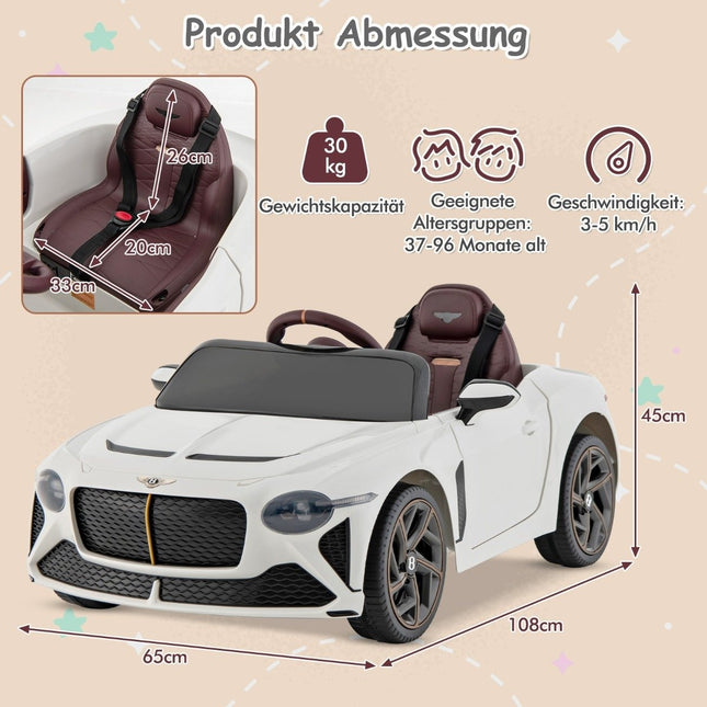 Licensed Bentley Bacalar children's vehicle with remote control & scissor doors & suspension white