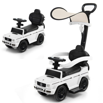 Licensed Mercedes Benz children's vehicle with adjustable sunroof &amp; Parent handle stroller white