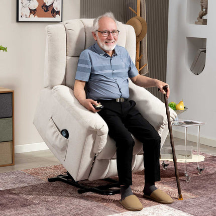 Lift Chair with Massage and Heat, Beige Chenille Fabric
