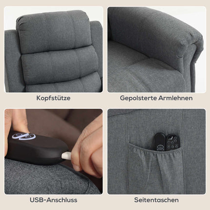 Lift Recliner Chair with Massage, Heat, Linen Look, Gray