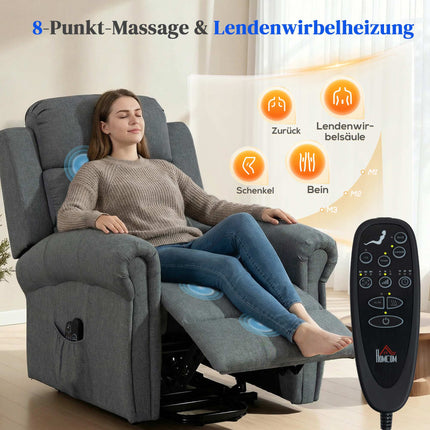 Lift Recliner Chair with Massage, Heat, Linen Look, Gray