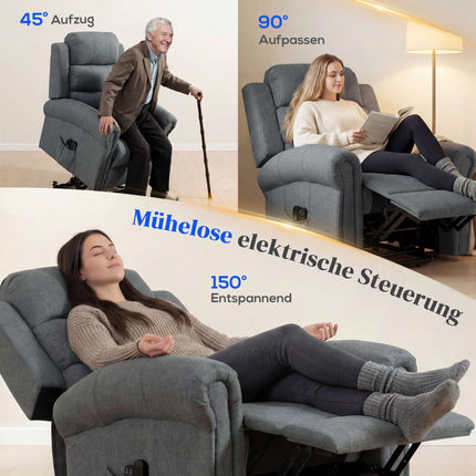 Lift Recliner Chair with Massage, Heat, Linen Look, Gray