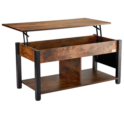 Lift Top Coffee Table 41.7 In, Storage Pockets, Brown