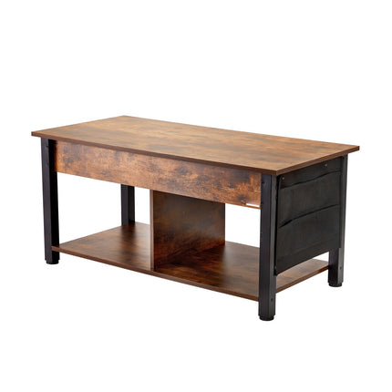 Lift Top Coffee Table 41.7 In, Storage Pockets, Brown