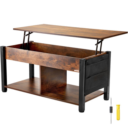 Lift Top Coffee Table 41.7 In, Storage Pockets, Brown