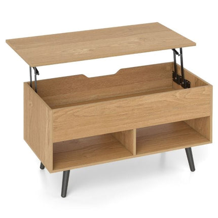 Lift-Top Coffee Table 80cm, Hidden Storage, 2 Shelves