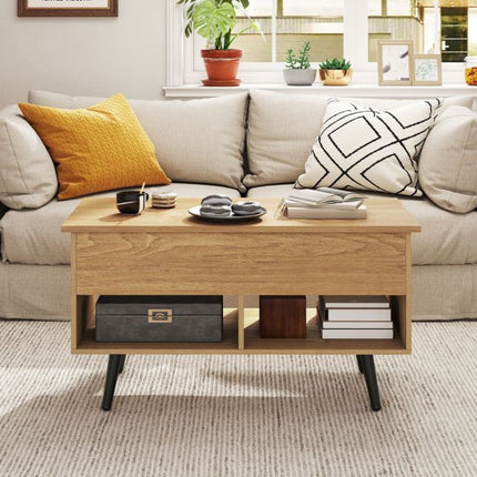 Lift-Top Coffee Table 80cm, Hidden Storage, 2 Shelves