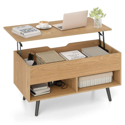 Lift-Top Coffee Table 80cm, Hidden Storage, 2 Shelves