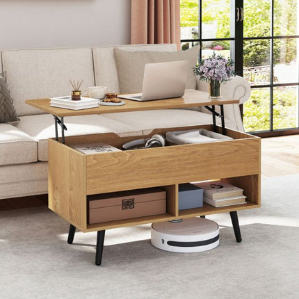 Lift-Top Coffee Table 80cm, Hidden Storage, 2 Shelves