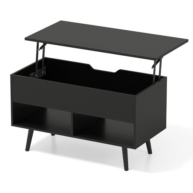 Lift-Top Coffee Table, Black, Hidden Storage, 2 Shelves