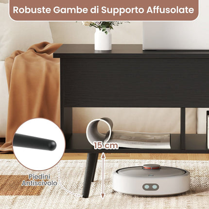 Lift-Top Coffee Table, Black, Hidden Storage, 2 Shelves